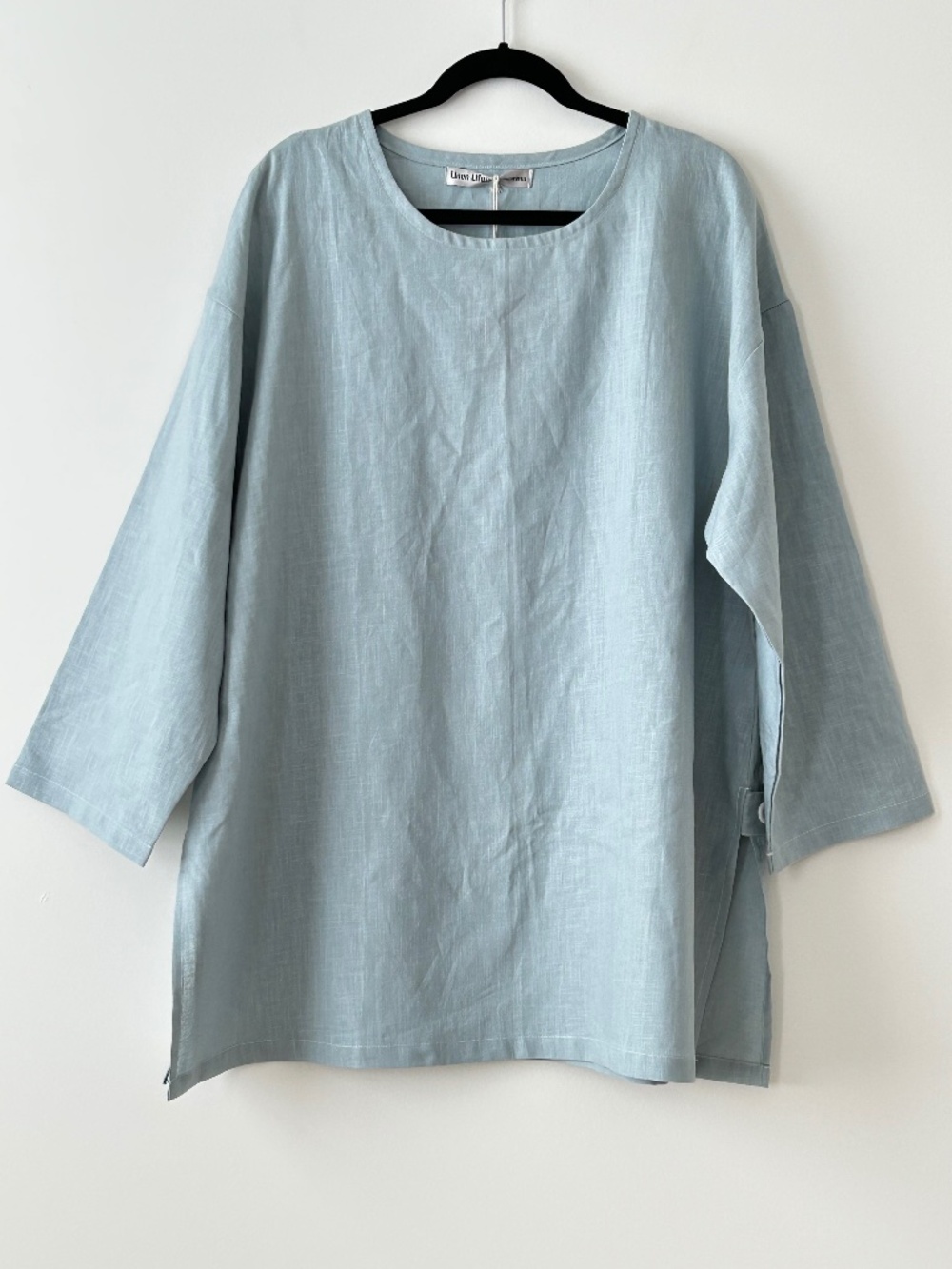 Linen Life 100% Linen Seafoam Blue Top